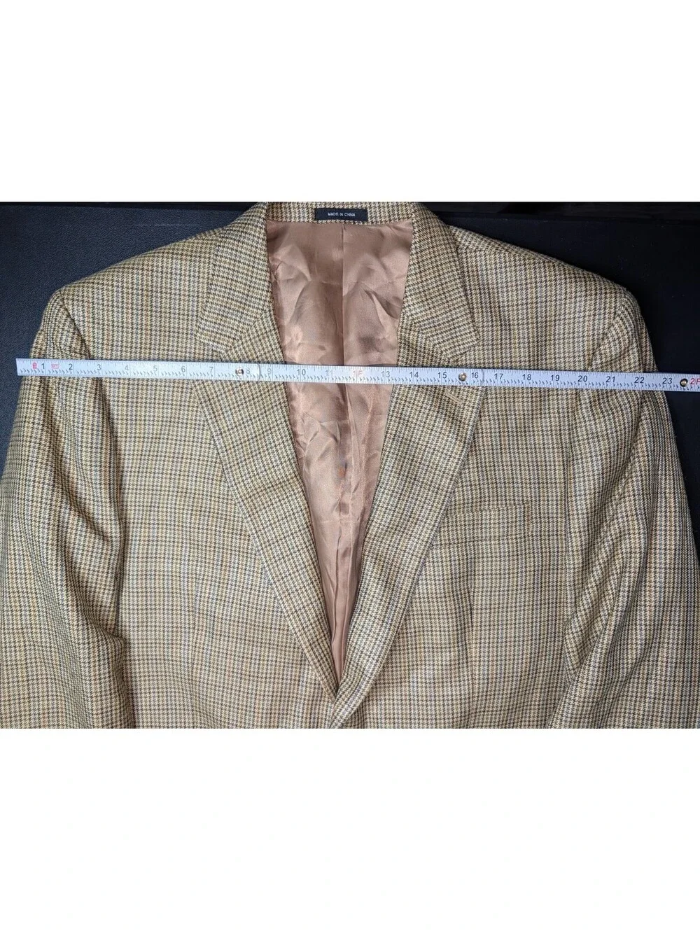 Chaps Blazer Sport Coat Silk Herringbone Tan Brown Blue 46R